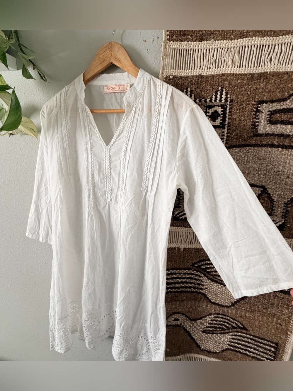 SOHO White lightweight cotton dress/ tunic/smock/ beach cover up